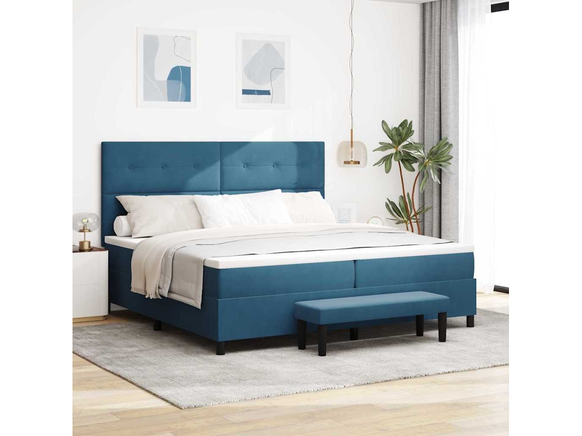 Vidaxl Cama Box Com Cabeceira Azul Escuro 200 X 200 Cm Veludo