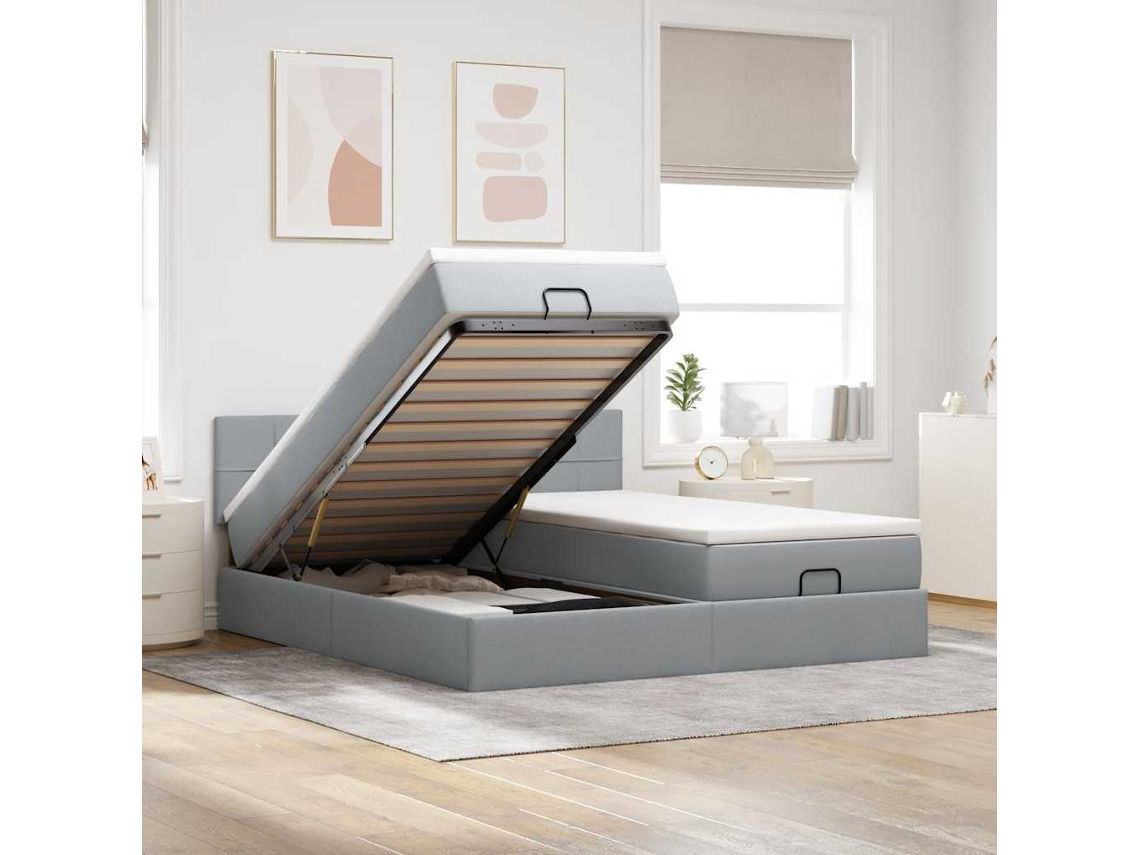 Vidaxl Estrutura De Cama Otomana Com Colchões Tecido Cinzento Claro