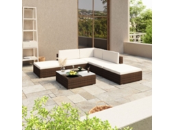Vidaxl 6 Pcs Conjunto Lounge Jardim C/ Almofadões Vime Pe Castanho