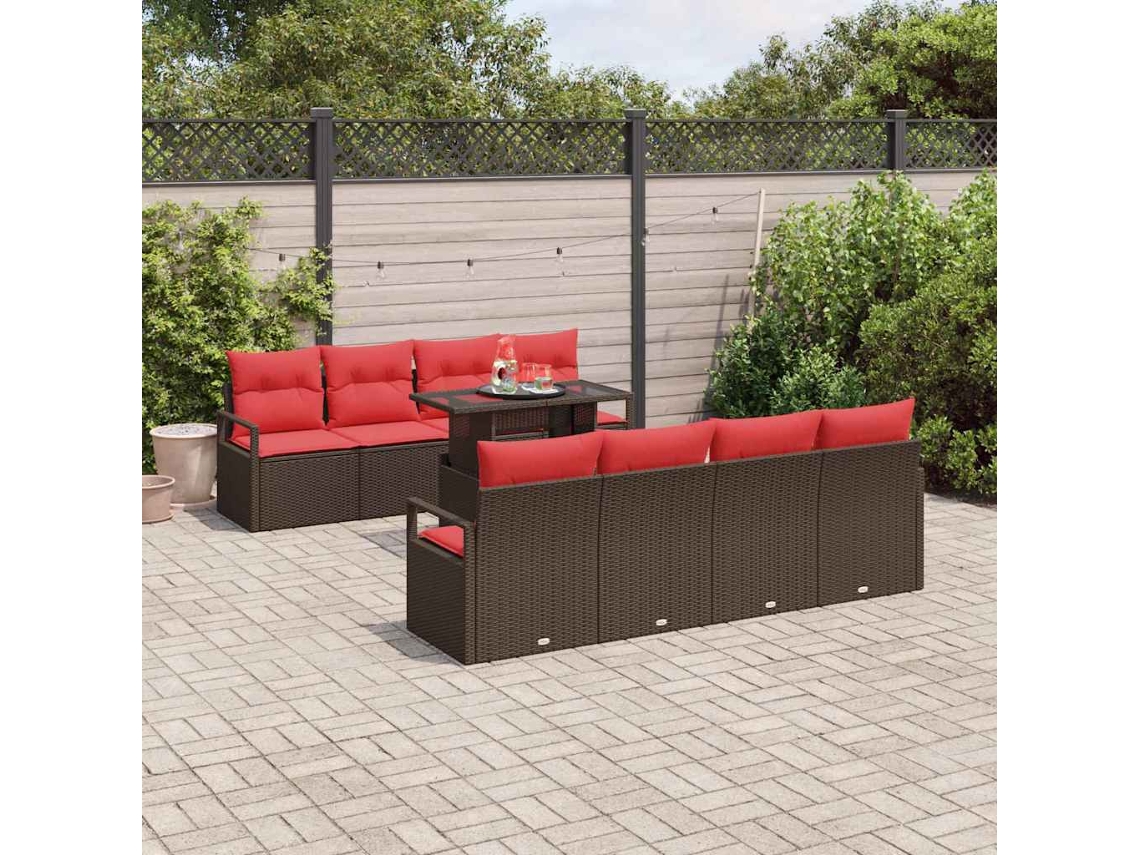 Vidaxl Conjunto De Sofá De Jardim 9 Unid. Castanho Rattan Sintético