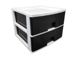 Cômoda de plástico, modelo HG, 2 gavetas pretas, torre de armazenamento multiuso, para oficina e casa, fabricada na Espanha (Acan, branco, 38 x 38 x 30,5 cm)