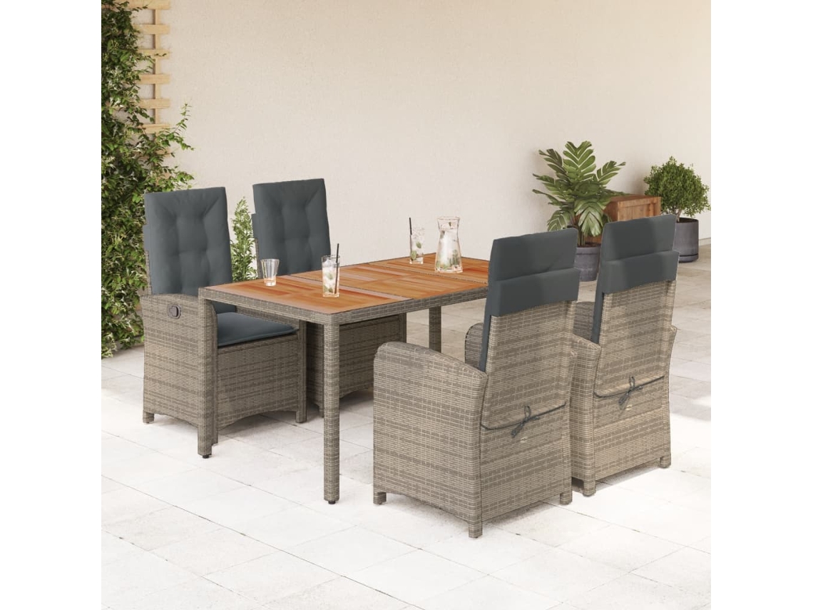Vidaxl 5 Pcs Conjunto De Jantar P/ Jardim C/ Almofadões Vime Pe Cinza