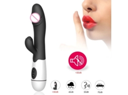Vibrador Rabbit Recarregável De 30 Velocidades Brinquedo Feminino Dildo Massageador Ponto G - Preto