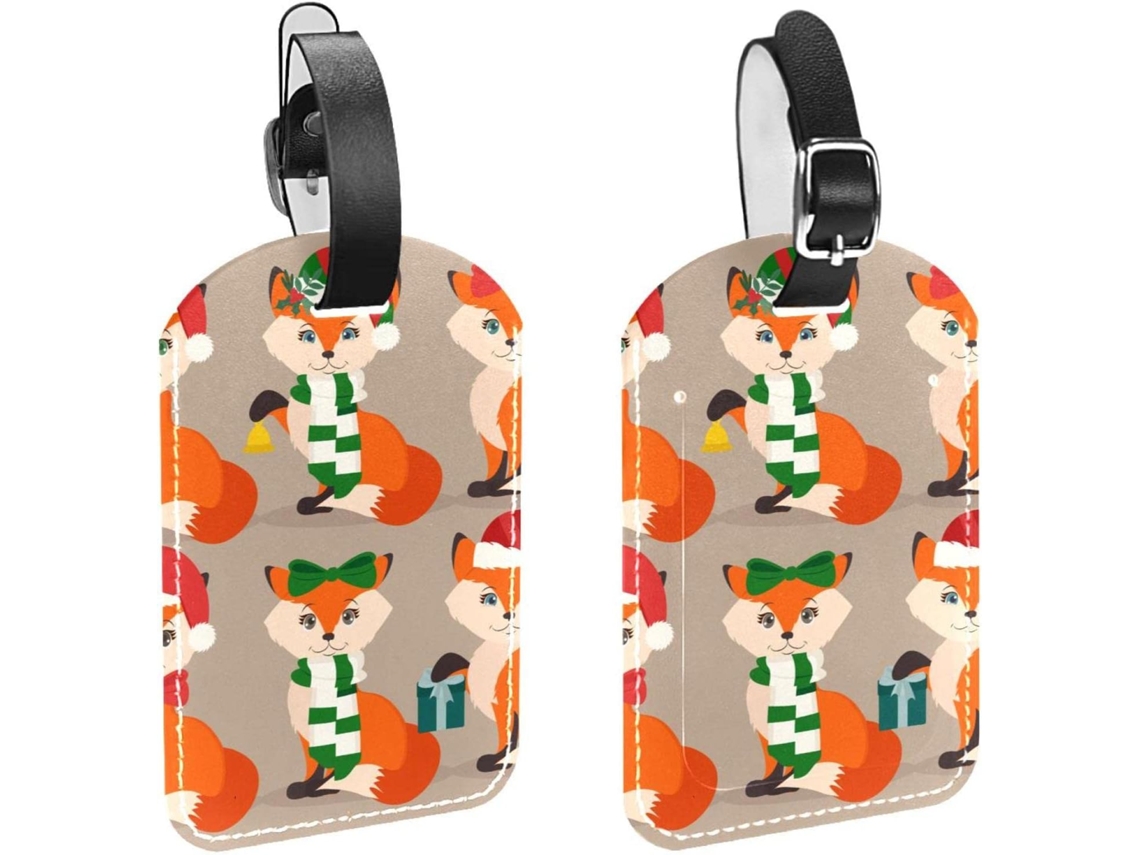 Conjunto De 2 Etiquetas Bagagem Em Couro Pu Com Raposas Natalinas Estilo Festivo