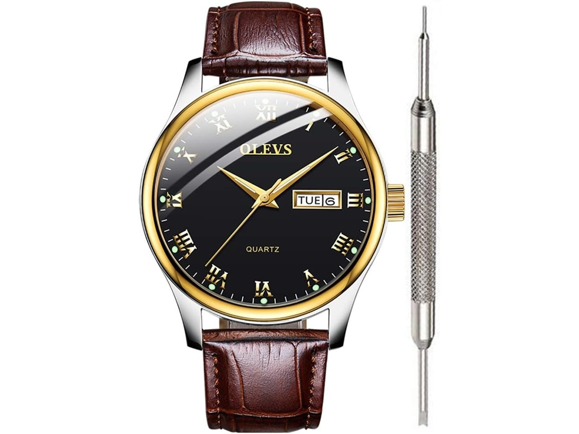 Lurelia Relógio Masculino, Movimento De Quartzo, Data/calendário, Luminoso, 38 Mm, 9 Mm, 20 Mm, Aço Inoxidável, Couro, Resistente À Água 30m, Preto