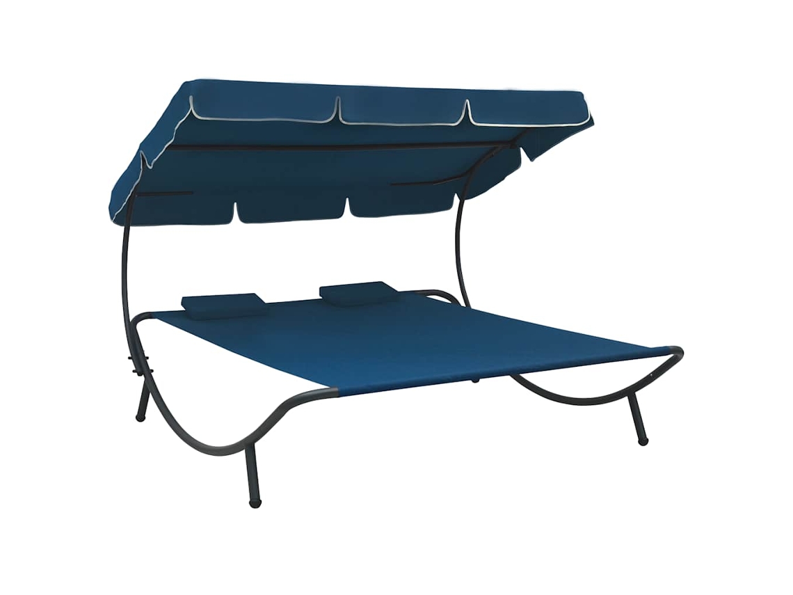 Vidaxl Espreguiçadeira Com Toldo E Almofadas Azul