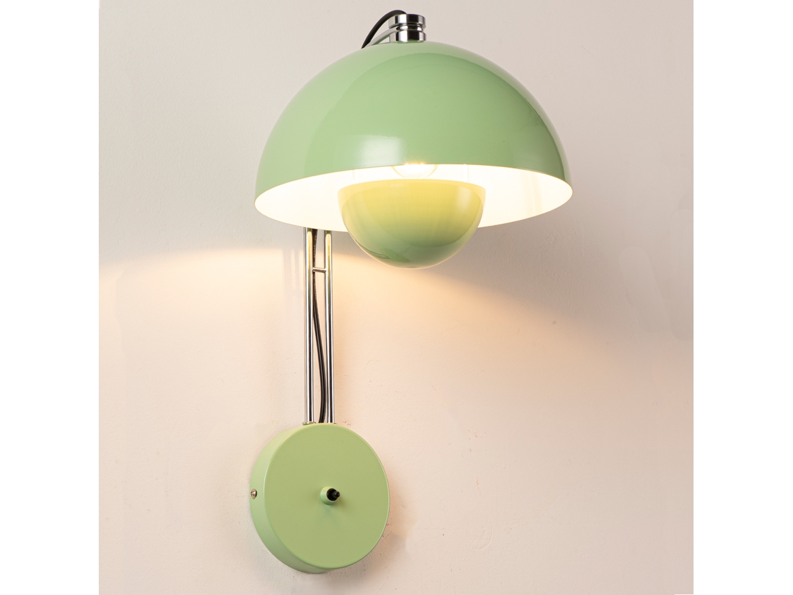 Aplique De Parede Em Metal Verde Com Interruptor, Casquilho E27 – Design Floral Moderno Estilo Nórdico