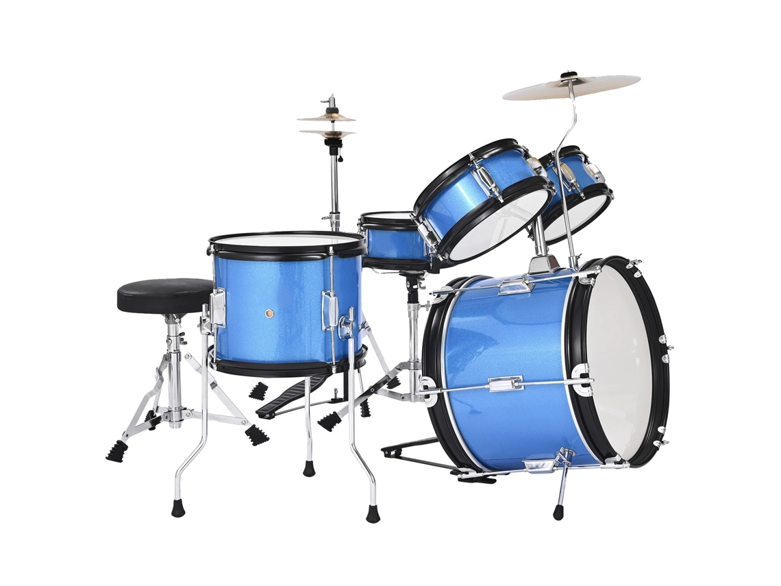 Bateria Infantil, Conjunto Completo De 5 Peças, Banqueta Ajustável Incluída, 16 Polegadas Prata