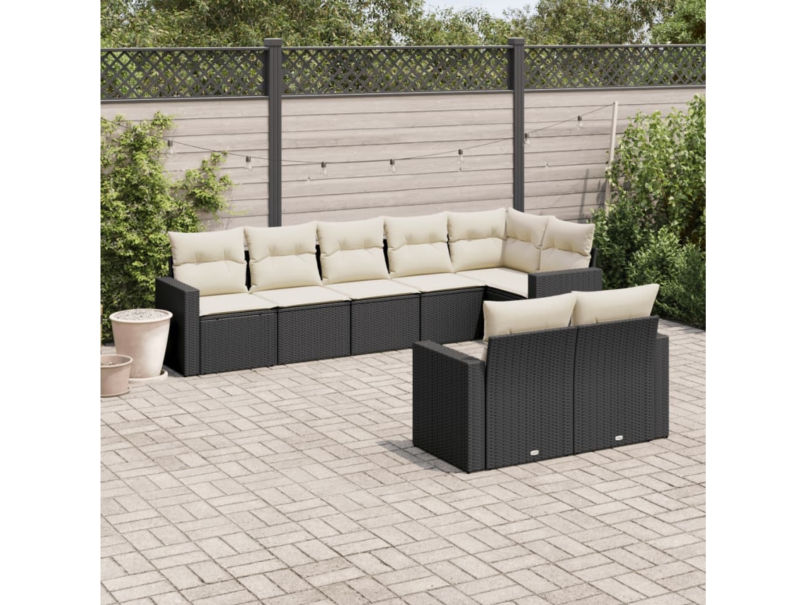Vidaxl 8 Pcs Conjunto Sofás De Jardim Com Almofadões Vime Pe Preto
