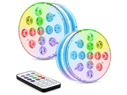 Kit com 2 Luminárias Led Submersíveis Golwof de 13 Leds 16 Cores Rgb, Classificação Ip68 de Resistência À Água e Controle Remoto BRILVIBERA