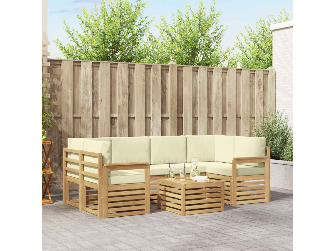 Vidaxl Conjunto De Sofás Para Exterior 7 Pcs Branco E Creme Poliéster