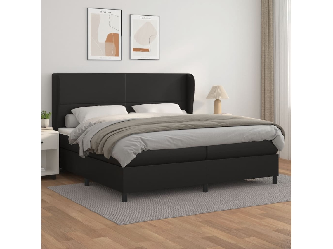 Vidaxl Cama Com Molas/colchão 200x200 Cm Couro Artificial Preto
