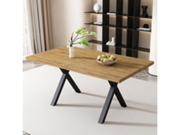 Mesa De Jantar Retangular Simples, Design Com Pés Cruzados, Ferro Forjado, Moderna, Também Para Uso Como Mesa De Centro