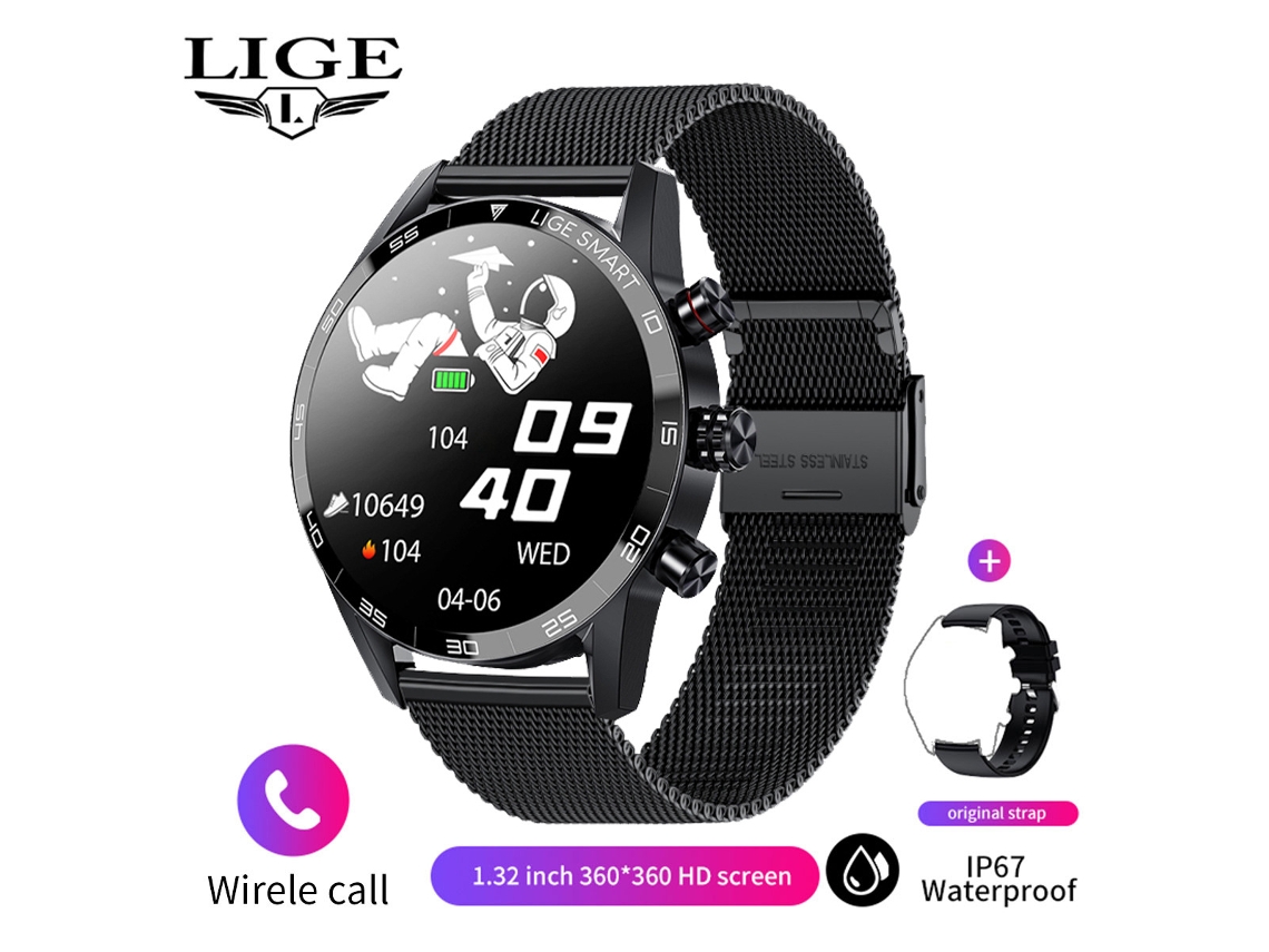 (caixa Preta Com Pulseira De Malha) Smartwatch Multifuncional, Chamadas Bluetooth, À Prova D'água