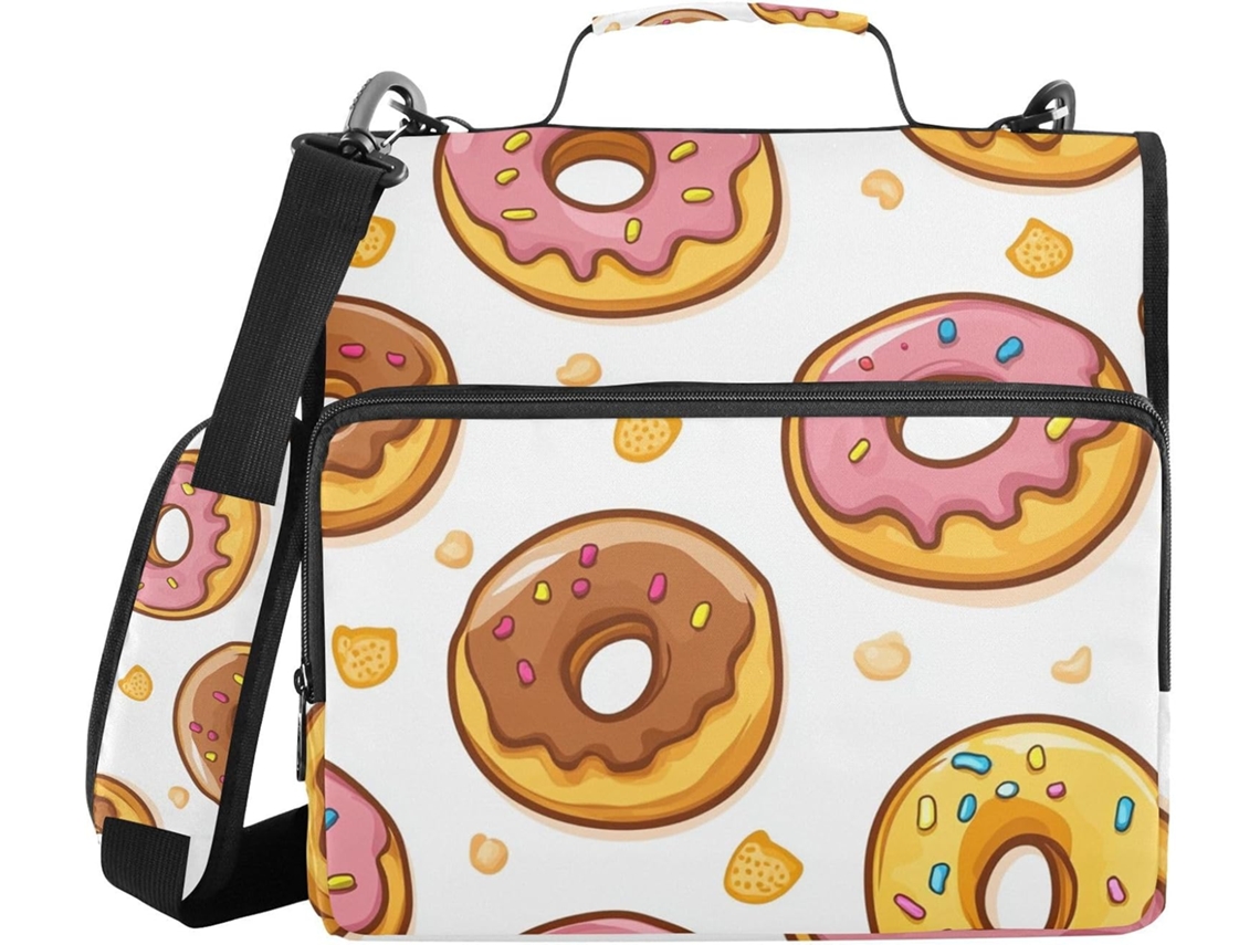 Pasta Organizadora De 3 Argolas 1, 5 Polegadas Com Estampa De Donuts, Alça De Ombro E Mão, Com Vários Bolsos