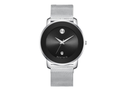 Relógio De Quartzo Masculino (branco E Preto - Pulseira De Malha)