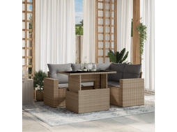 Vidaxl 5 Pcs Conjunto De Sofás P/ Jardim Com Almofadões Vime Pe Bege
