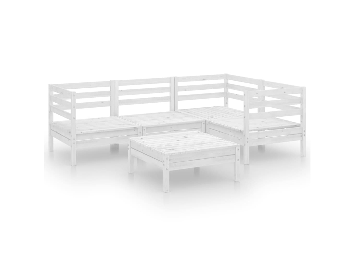 5 Pcs Conjunto Lounge de Jardim Pinho Maciço Branco MAISON EXCLUSIVE
