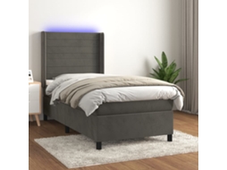 Vidaxl Cama Box Spring C/ Colchão/led 90x200 Cm Veludo Cinzento-escuro
