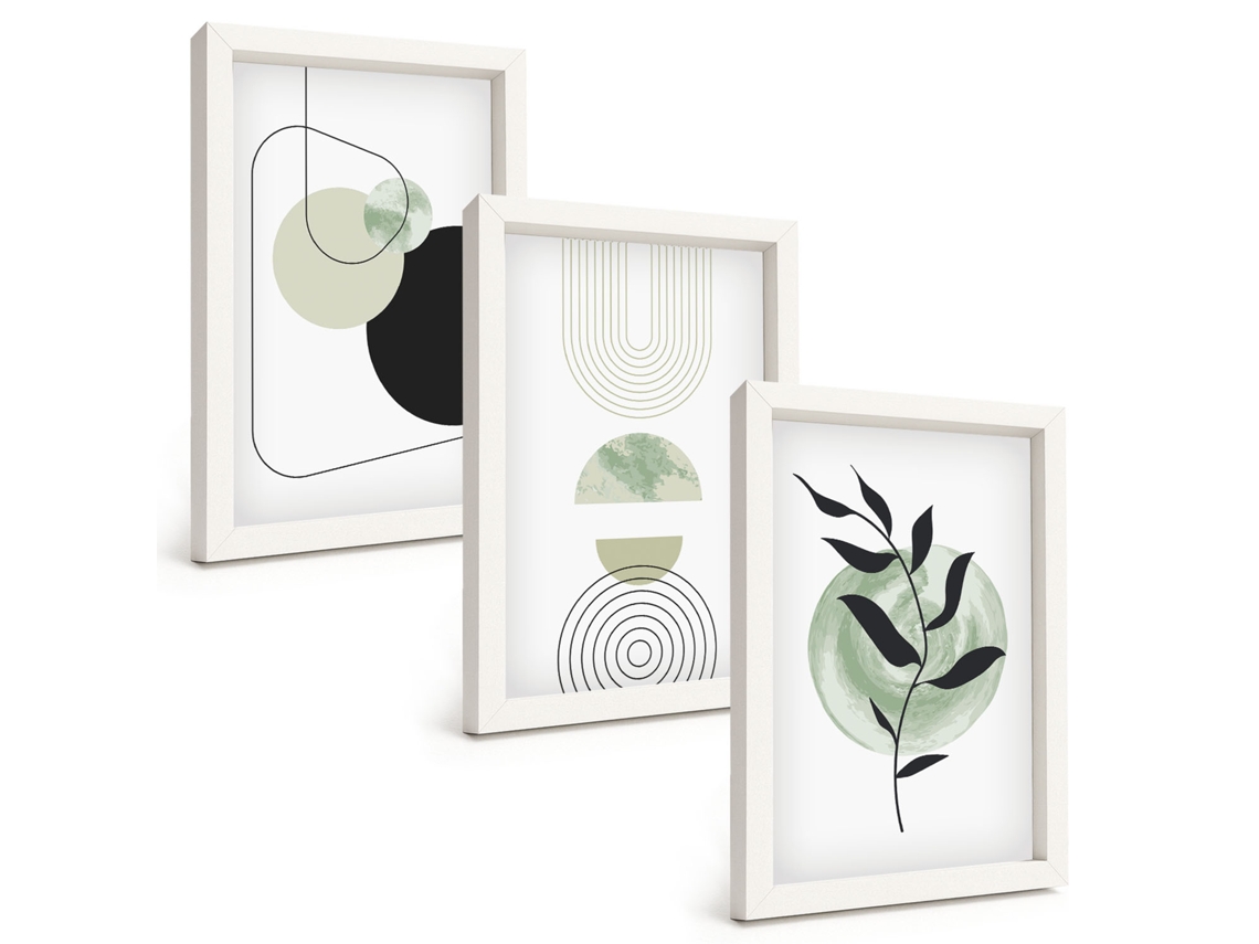 Composição De Quadros Formas Abstratas De Plantas Espelharte (3 Peças 20x30 Cm)