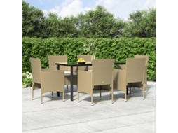 Vidaxl 7 Pcs Conjunto De Jantar P/ Jardim C/ Almofadões Bege E Preto