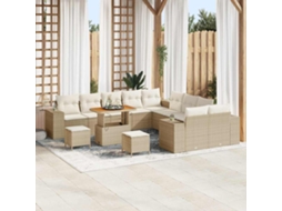 Vidaxl Conjunto De Sofá De Jardim 13 Pcs Bege E Creme Vime Pe