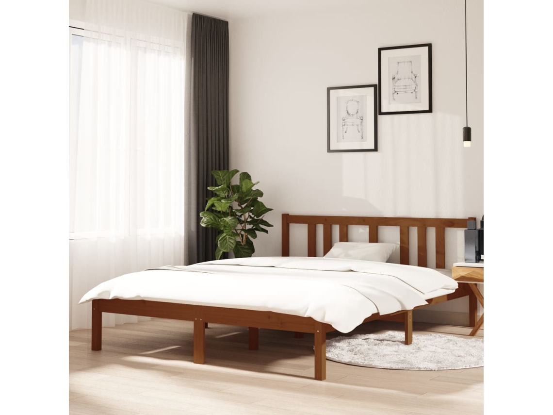 Estrutura De Cama 140x190 Cm Madeira Maciça Castanho-mel