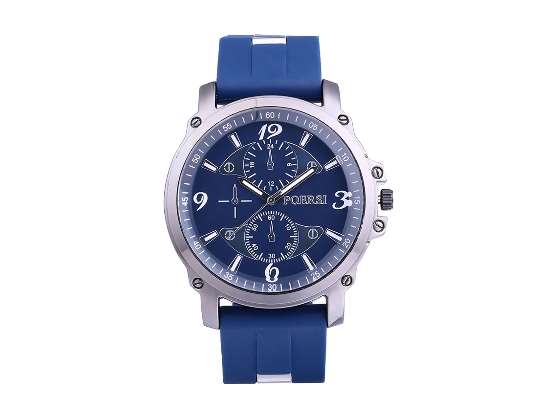 Relógio de Pulso Masculino Casual de Negócio com Pulseira de Silicone Azul Royal