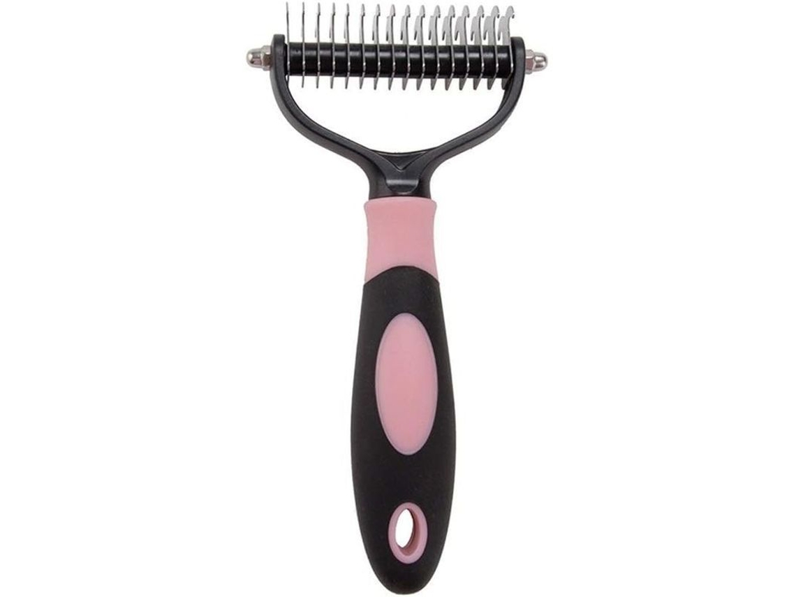 Pente Dematador Profissional Para Cães E Gatos De Duas Lados Seguro Durável Ferramenta De Grooming Tamanho S Cor Rosa