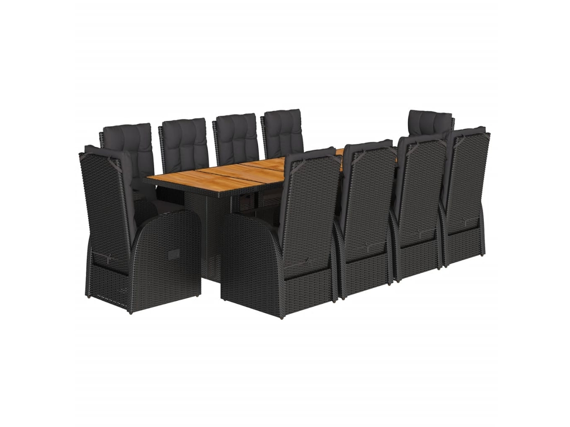 Maison Exclusive - 11 Pcs Conjunto De Jantar P/ Jardim C/ Almofadões Vime Pe Preto