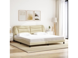 Estrutura De Cama Sem Colchão 200x200 Cm Tecido Cor Creme