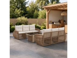 Vidaxl Conjunto De Sofá De Jardim 7 Unid. Bege E Branco Creme Vime Pe