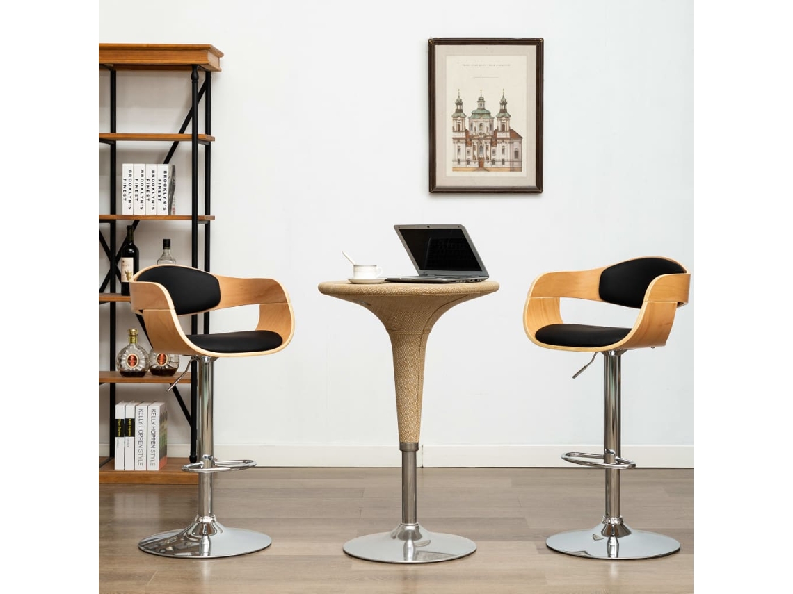 Vidaxl Bancos De Bar 2 Pcs Madeira Curvada E Couro Artificial Preto