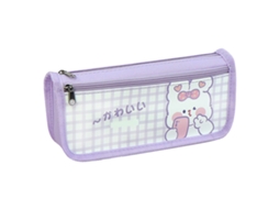 Estuche De Lápices De Lona Con Diseño De Cuadrícula Bonito, Gran Capacidad, Bolsa Escolar Para Estudiantes Morado