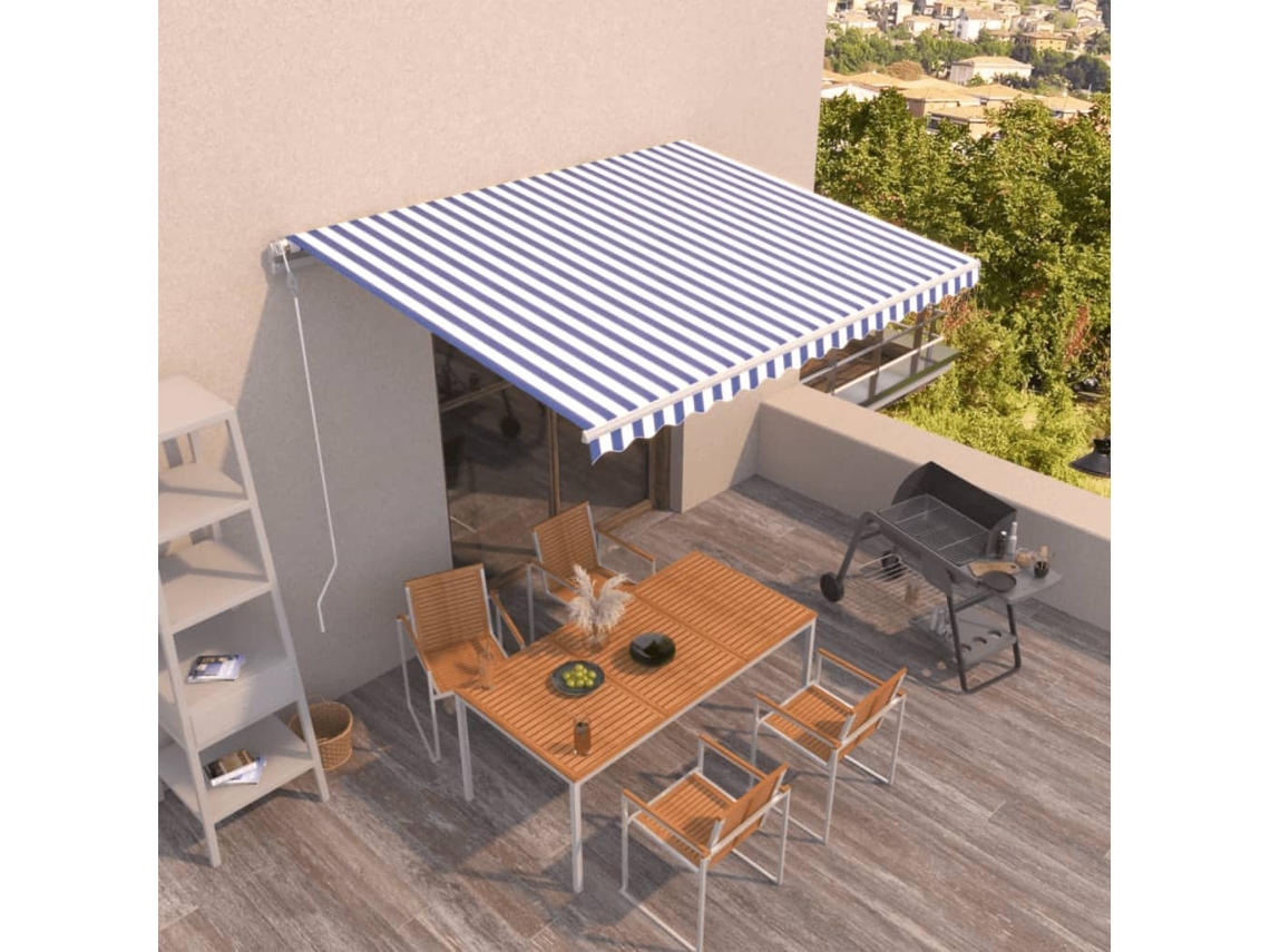 Vidaxl Toldo Retrátil Automático 450x350 Cm Azul E Branco
