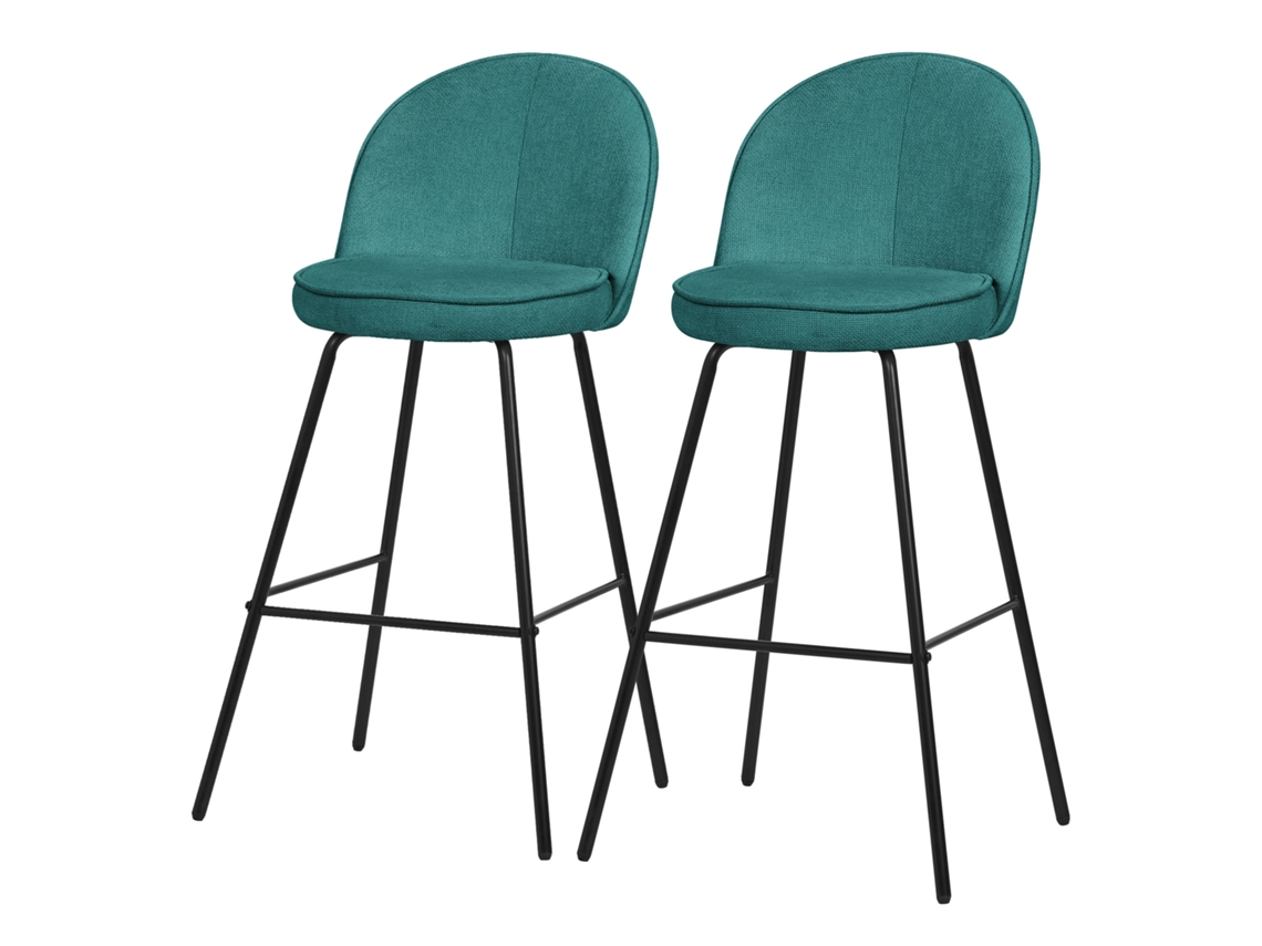 2x Bancos De Bar Ml-design Turquesa Escuro 75cm Estofamento Em Tecido E Estrutura Metálica
