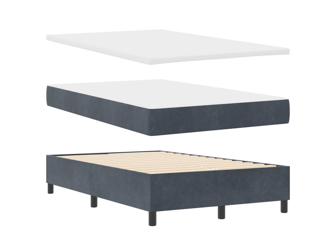 Conjunto 1 Cama Box Vidaxl Cinzento Veludo (200 X 120 Cm)