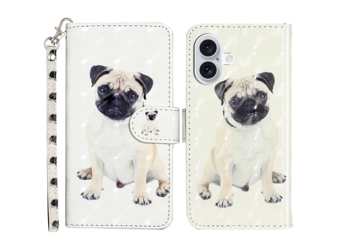 Capa Em Couro Pu Com Suporte Para Apple Iphone 16 Plus - Cão