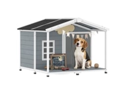 Casinha de Cachorro Elevada de madeira cinza 103x107x83,5cm com telhado asfalto, terraço, à prova de intempéries | S/MARCA