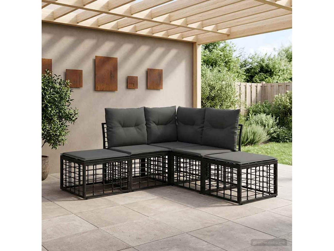 Vidaxl Conjunto De Sofás Para Exterior Preto Poliéster