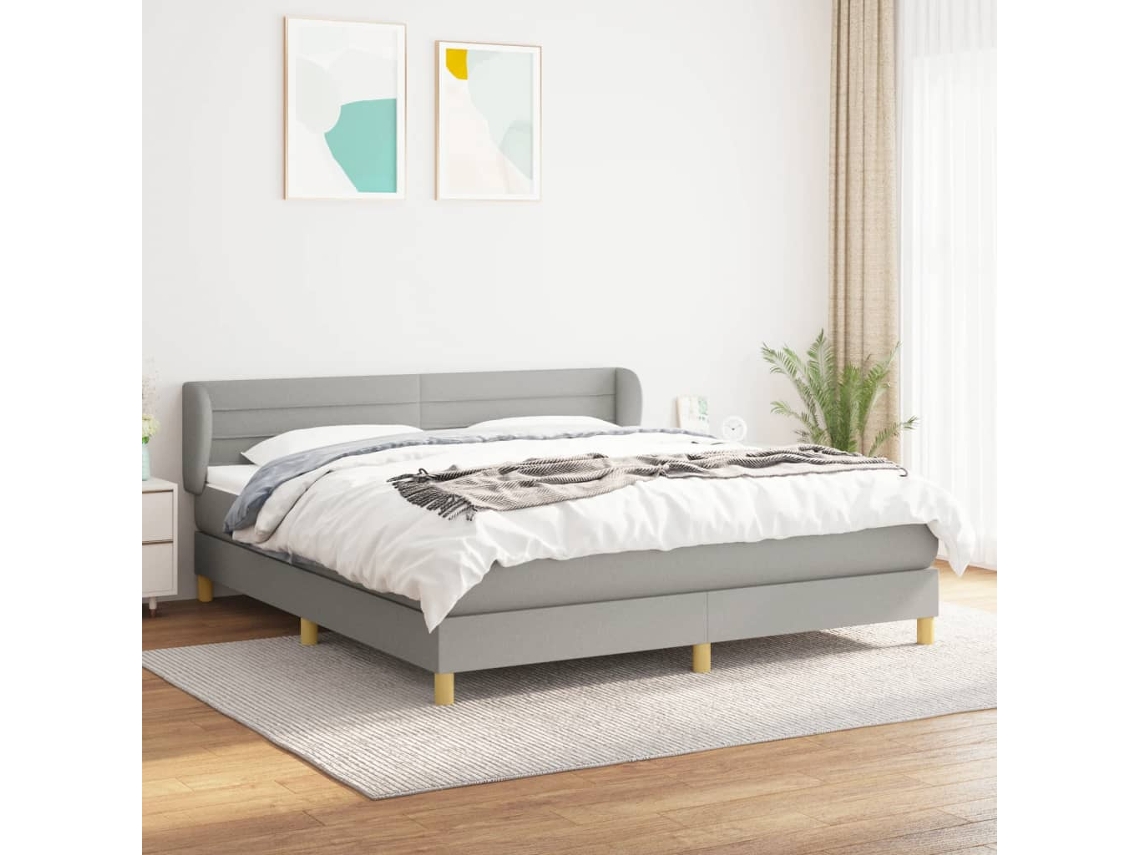 Vidaxl Cama Com Molas/colchão 160x200 Cm Tecido Cinzento-claro