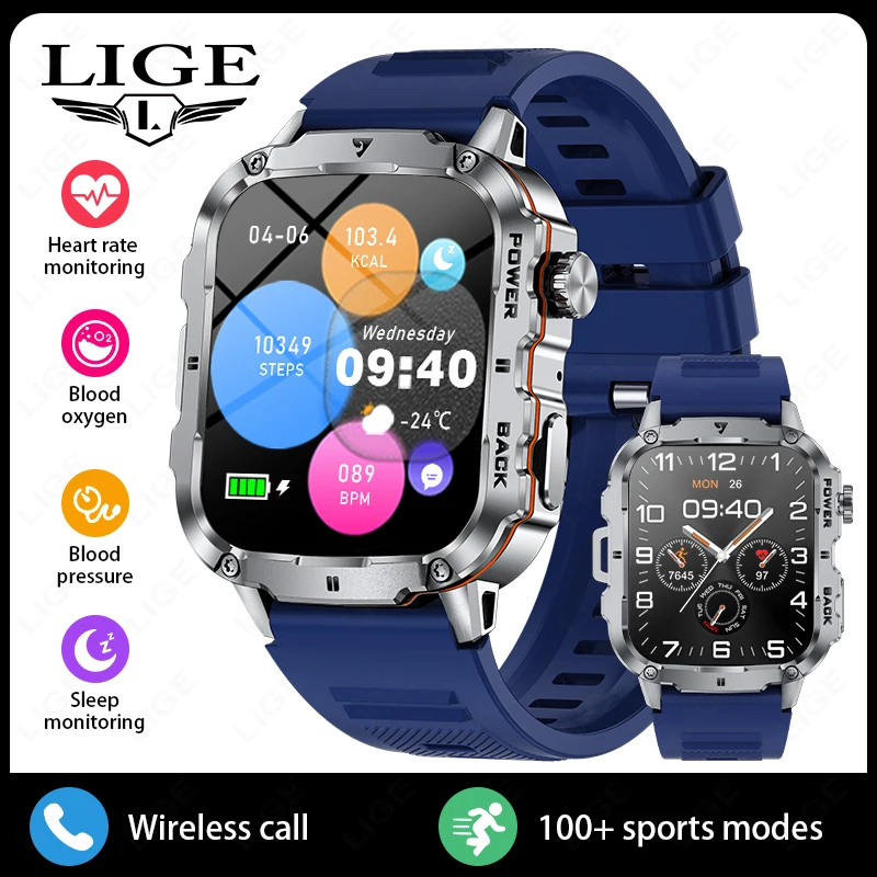 Relógio Inteligente, Resistente, Ip68 À Prova D'água, 1, 95 Polegadas, Voz Ai, Chamadas Bluetooth MDUG (prata, Pulseira Azul)