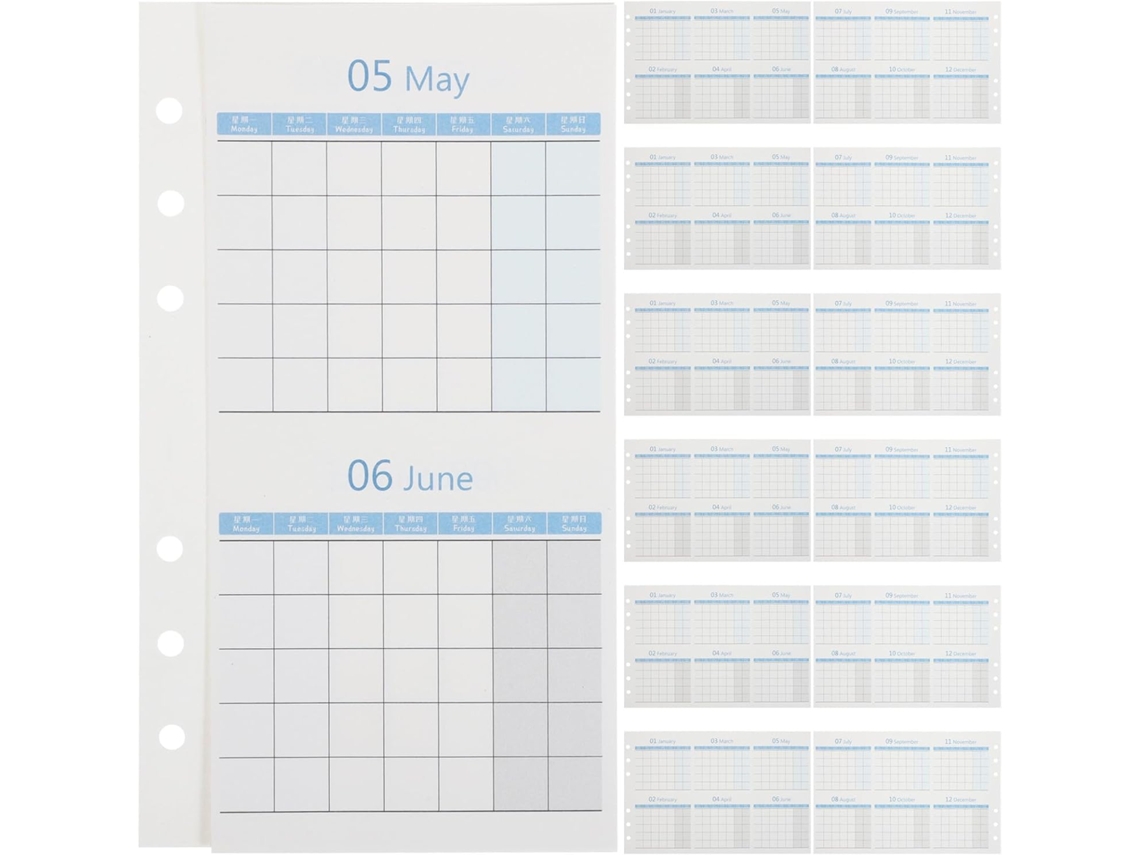 20 Folhas De Calendário Mensuel Vierges Dupla Face Em Papel Bleu, Planificador Para Escritório À Domicílio