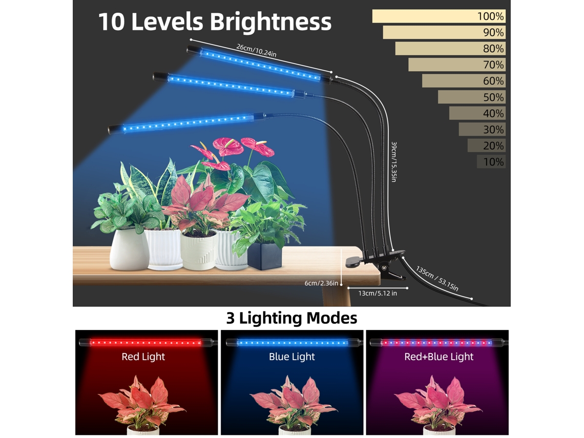 Lâmpada de Crescimento LED 3 Cabeças com Timer S/MARCA