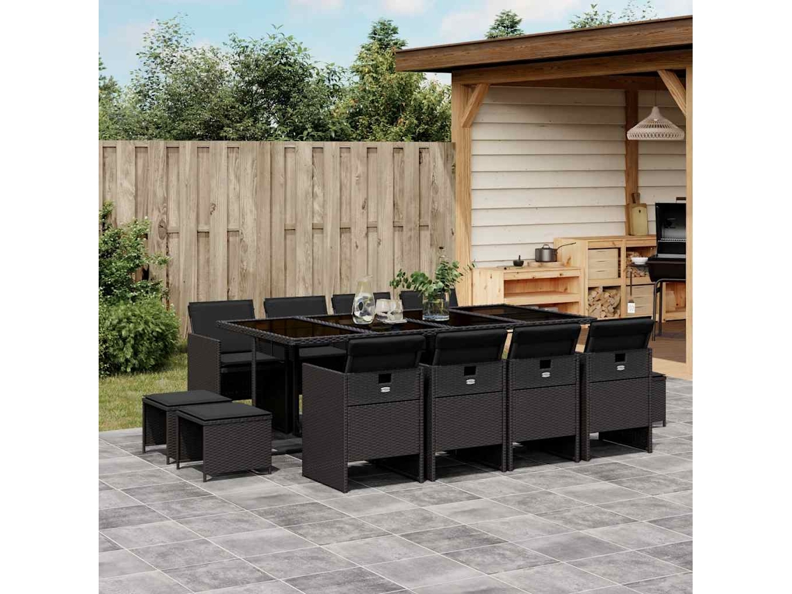 13 Pcs Conjunto De Jantar P/jardim Com Almofadões Vime Pe Preto Dkd Home Decor