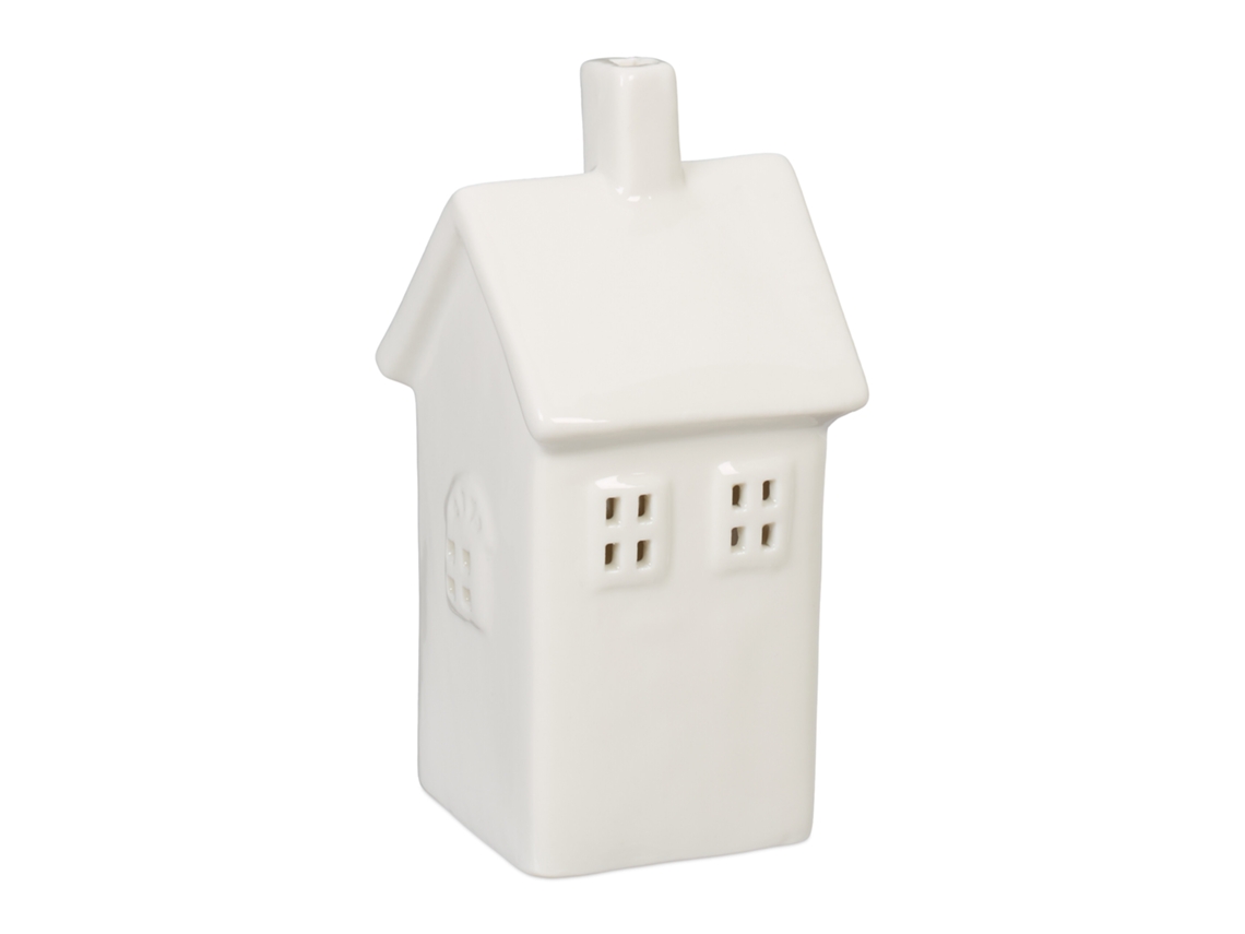 Relaxdays Casa De Luz De Chá Em Cerâmica, Casa Decorativa Para 1 Vela, A X L X P: 13,5 X 6,5 X 7 Cm, Branco