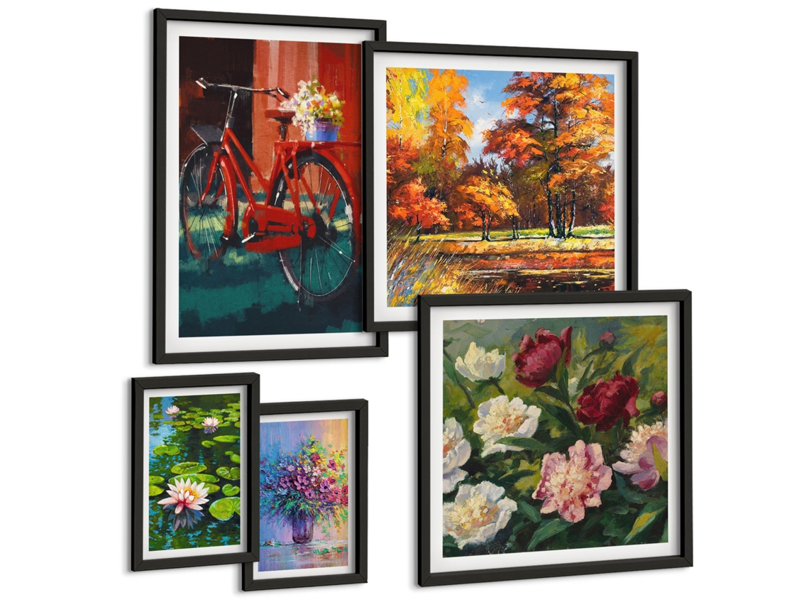 Conjunto De Pinturas Flores Em Paisagem De Primavera Espelharte (5 Peças)
