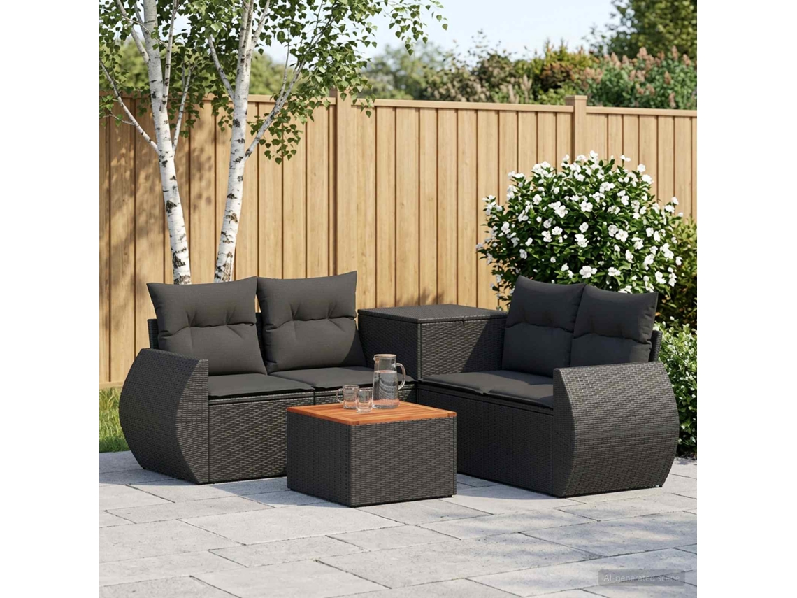 Vidaxl Conjunto De Sofás 6 Unid. Preto Rattan Poliéster E Aço