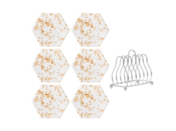 Conjunto de Apoios de Copo com Suporte Metálico Design Hexagonal em Acrílico À Prova de Calor NEVEANCE