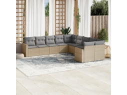 Vidaxl 10 Pcs Conjunto De Sofás P/ Jardim Com Almofadões Vime Pe Bege